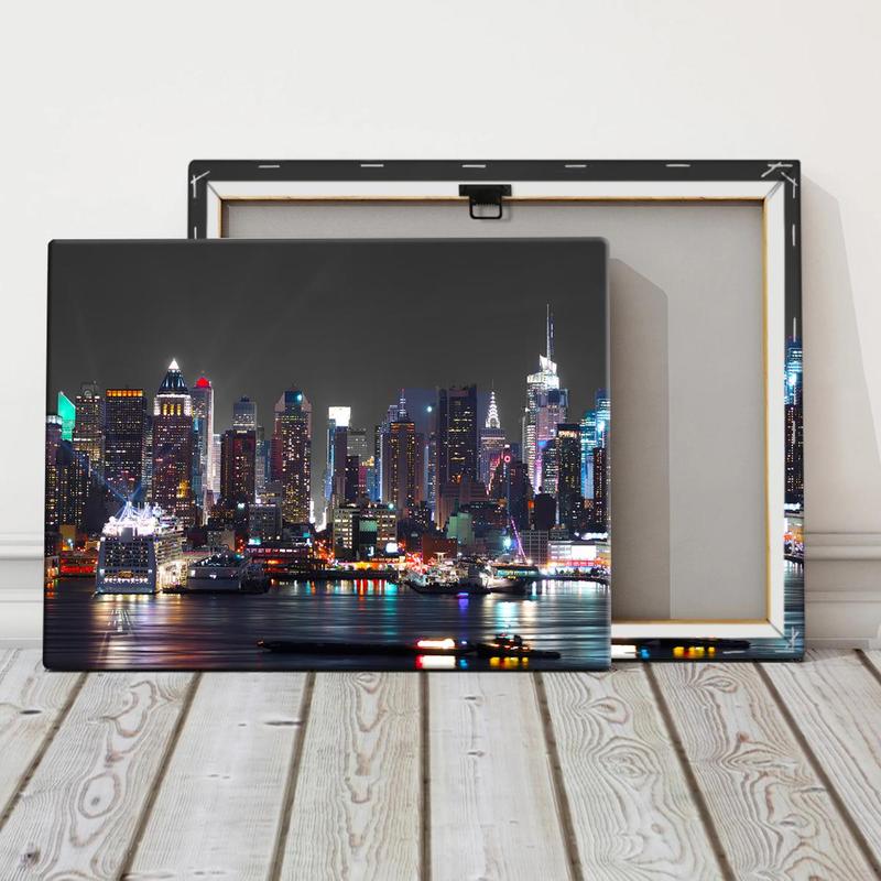 New York City Night View Canvas Print with Frame, Modern Art Decoration, Living Room Bedroom Decoration, Hallway Office Mural, Ideal Gift, Poster, Wall Art Painting