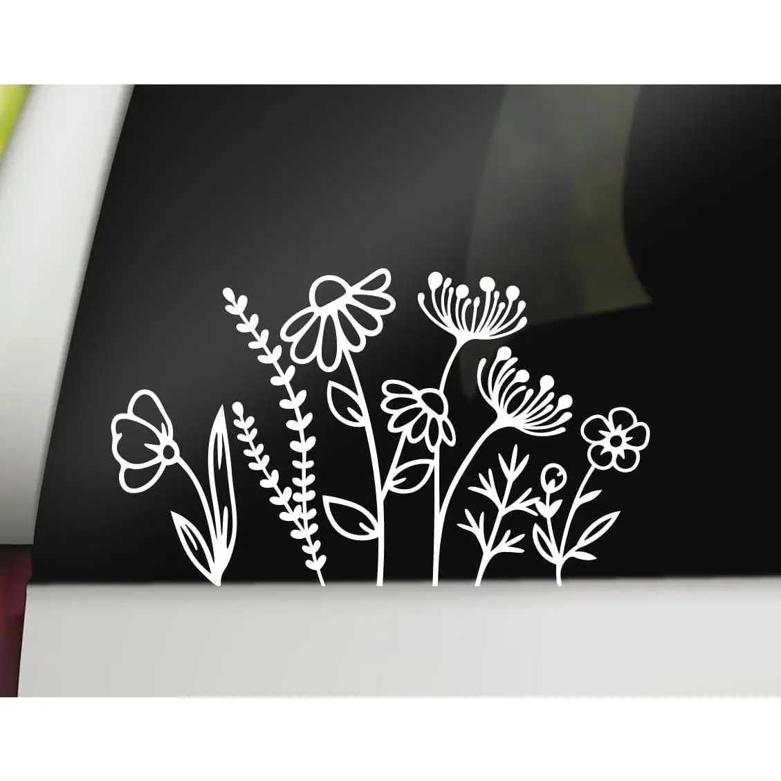 Wildflowers Decal | Boho Floral Decal | Girly Vinyl Sticker | Wildflowers Car Decal Bumper Sticker for Window Laptop Tumbler | 7" x 4" Size White | Made in USA
