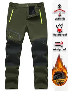 Men's Waterproof Hiking Pants, Outdoor Fleece Lined Snow Ski Pants, Winter Softshell Snowboard Pants, Comfortable and Durable