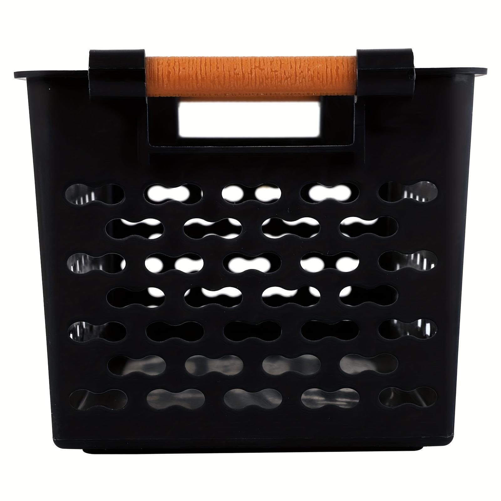 Set of 6 Stackable Durable Plastic Storage Baskets with Handles, Open Top Ventilation Holes, for Home, Office, Closet, Bathroom Storage