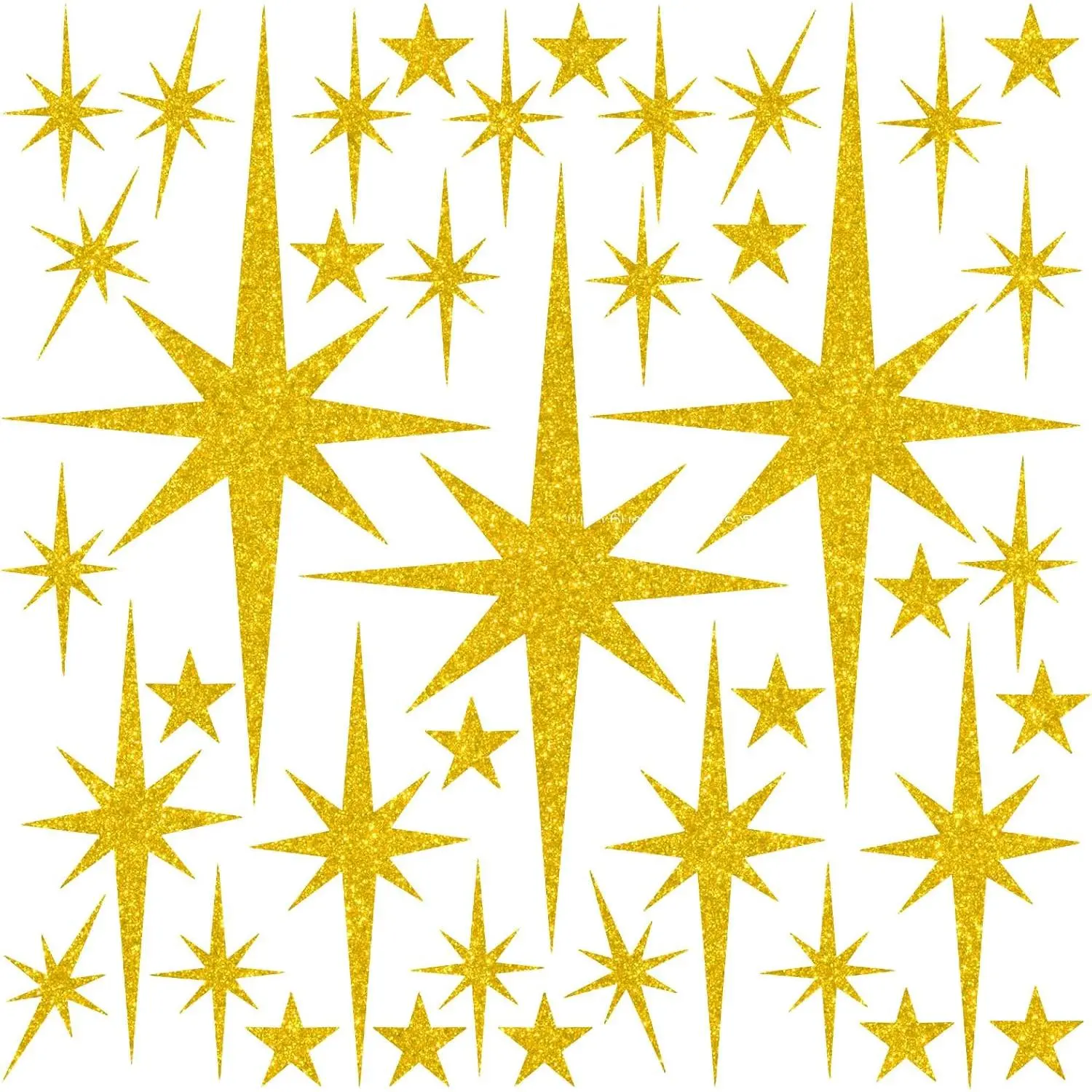 122 Pcs Gold Glitter Star Wall Stickers, 6 Sizes Sparkle Star Decals Self-Adhesive Gold Star Cling Decals, Twinkle-Stars Stickers for Walls Bedroom Party Decoration, Christmas Holiday Window Decor