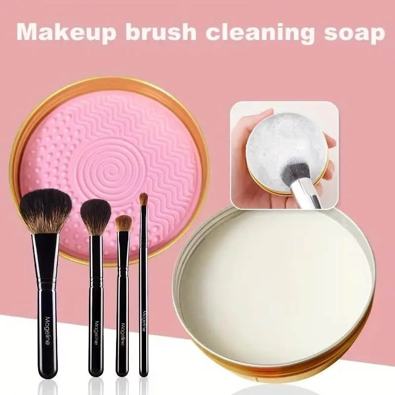 Makeup Brush Cleaning Soap with Silicone Pad, Gentle Formula, Removes Residue, Nourishes Bristles, Extends Tool Life, Ideal for Makeup Tools