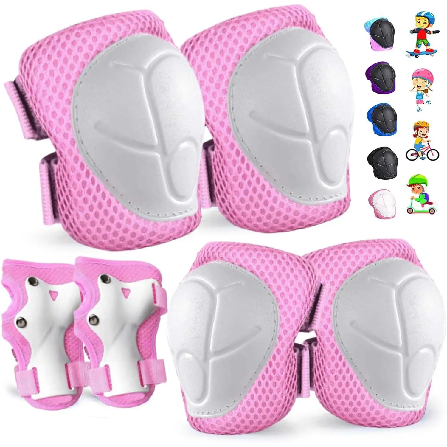 /Youth  Pads and Elbow Pads Set for  3-14  Boys Girls Protective Gear Set Adjustable  Pads, Elbow Pads, Wrist Guards Skateboard Skating Skiing Cycling Biking Running Scooter