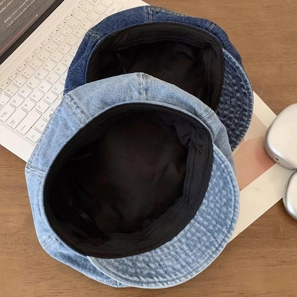 Fashion Vintage Washed Denim Beret Cloud Newsboy Octagonal Cap Visor Artist Peaked Hat Women