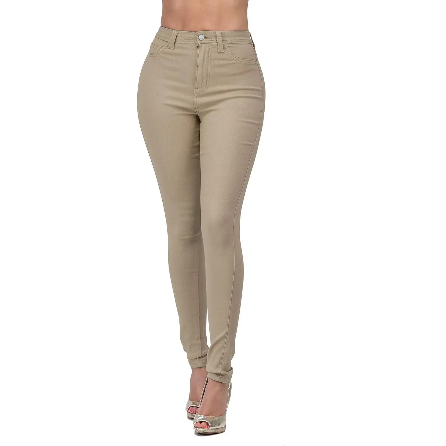 Women's High Waisted Colored Stretch Skinny Destroyed Ripped Distressed Jeans - Olive Mustard Red
