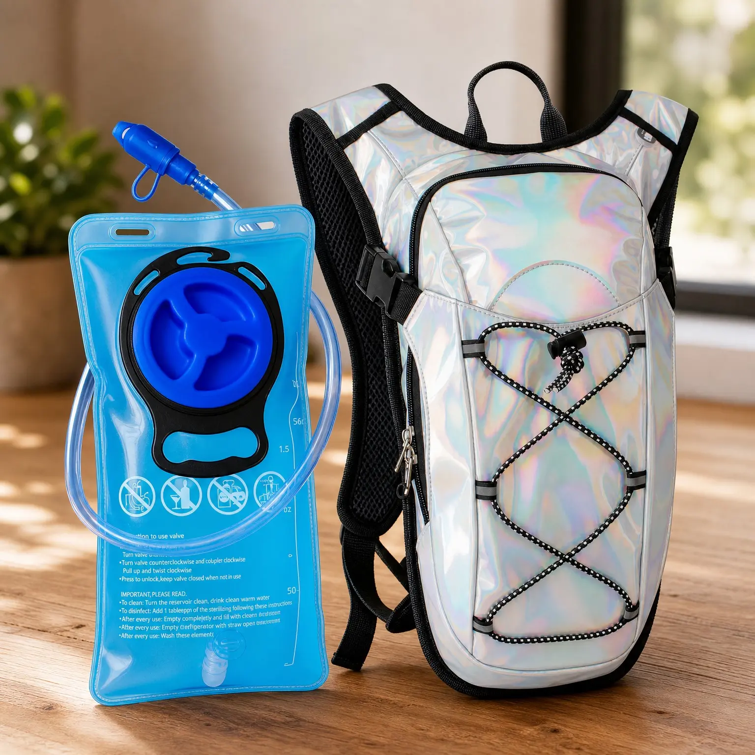 Reflective Hydration Backpack with 2L Hydration Bladder, Essential Rave Water Pack for Hiking, Running, Cycling, and FestivalsGift