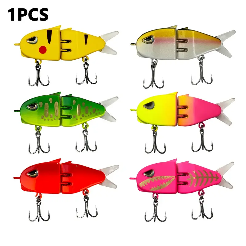 Double Hook Slow Sinking Fish Shaped Bass Artificial Fishing Lure Mm60, 3D Eyes, Spotted Pattern, Vivid Colors, Multi-Section Body, Suitable for Most Fish Types, Fishing Equipment, Fishing Supplies