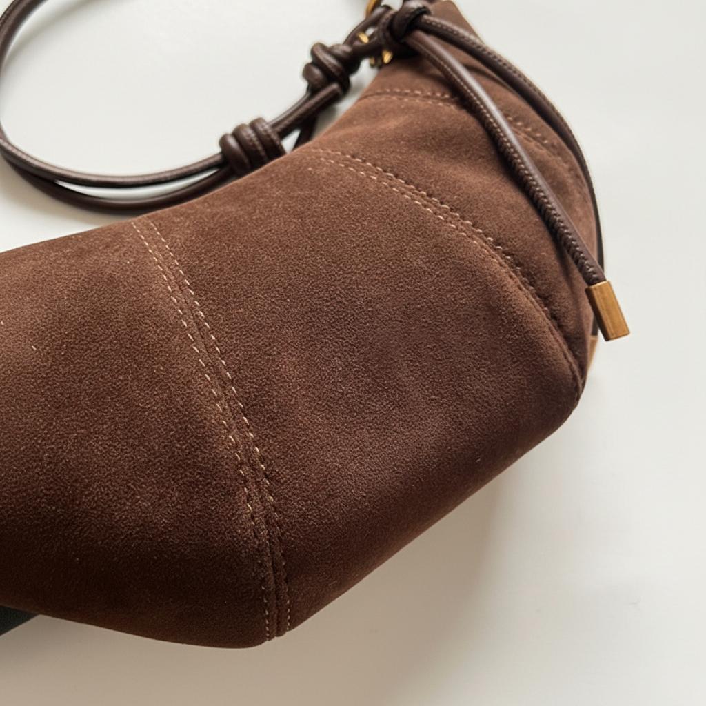 KatchMe Women's Vintage Solid Color Suede Crescent Shoulder Bag, Classy Zipper PU Crossbody Bag with Inner Pocket, Casual Bags for Fall & Winter