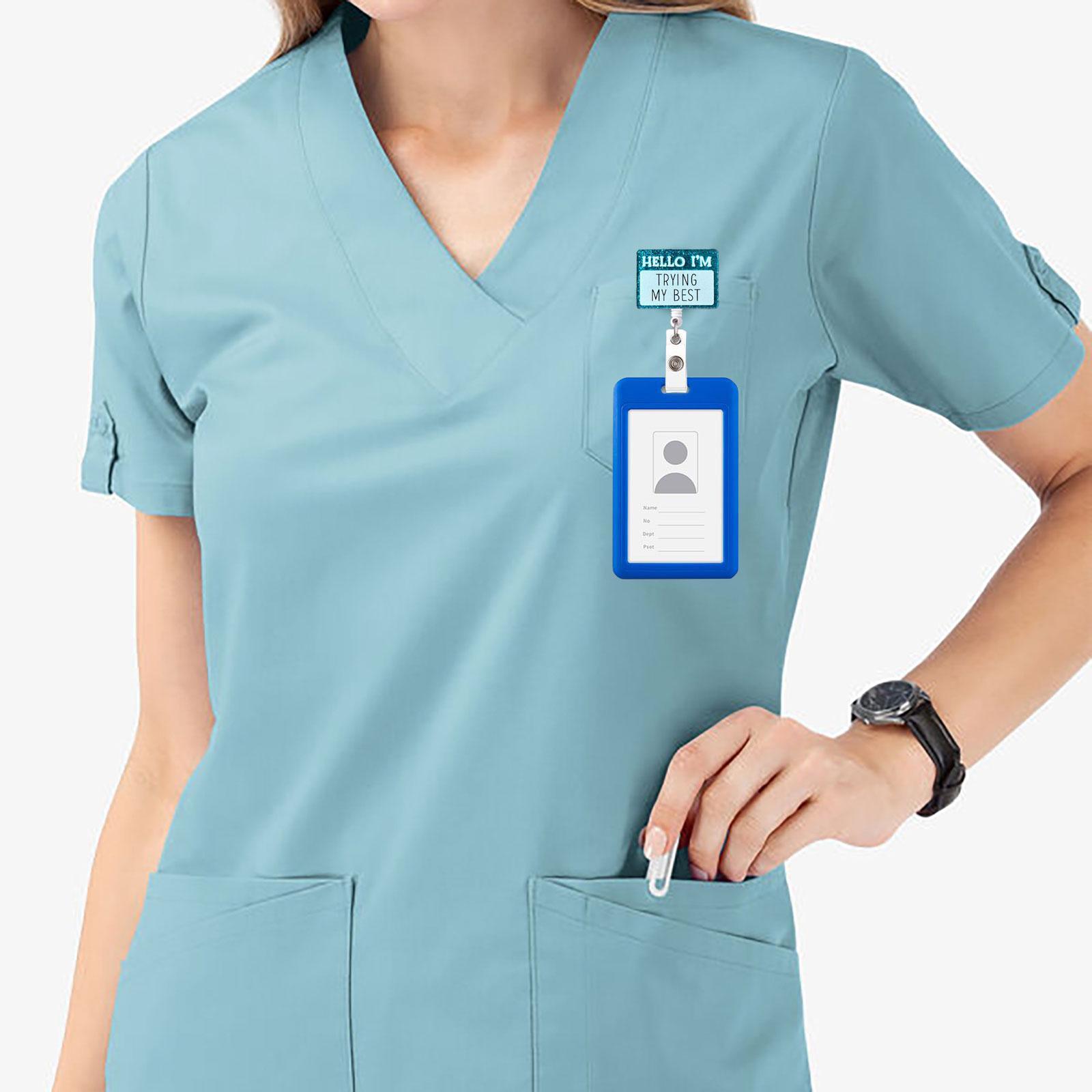 Funny 'hello I'm Trying My Best' Retractable Badge Reel, Slogan Design Acrylic ID Holder with Clip, Identification Badges & Supplies for Nurses, Doctors, Students, Office Staff, Retractable Badge Scroll