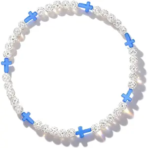 Baseball Beaded Cross Necklace for Boys Girls Kids,Easter Basket Stuffers Baseball Drip Gifts, Rhinestone Discoball Bling Necklace for Athletes Christian Teens Men.