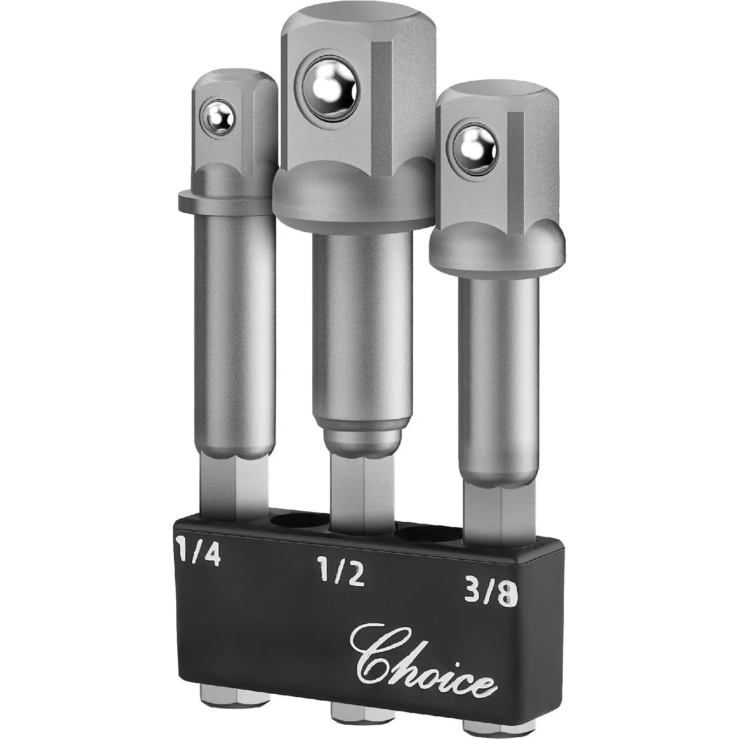 -  Socket Adapter Set, 3 count, , 1/4", 3/8", 1/2", Hex Shank,  Socket Adapter Set with Bit Holder