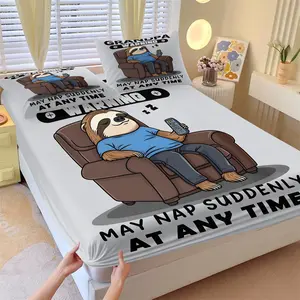 Funny Grandpa Warning Nap Fitted Sheet Set, Cute Sloth Print, Includes 2 Pillowcases, Durable Non-Slip Mattress Protector, Perfect Gift