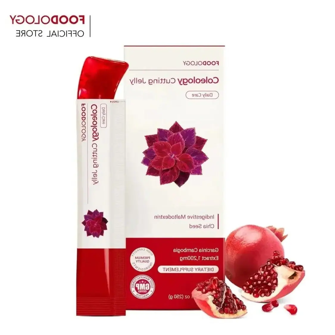 Coleology Cutting Jelly | Refreshing Pomegranate Flavor Jelly | Daily Fiber Collagen Jelly with Chia Seed | 10 Servings (1 Box), 250 g (8.8 oz)