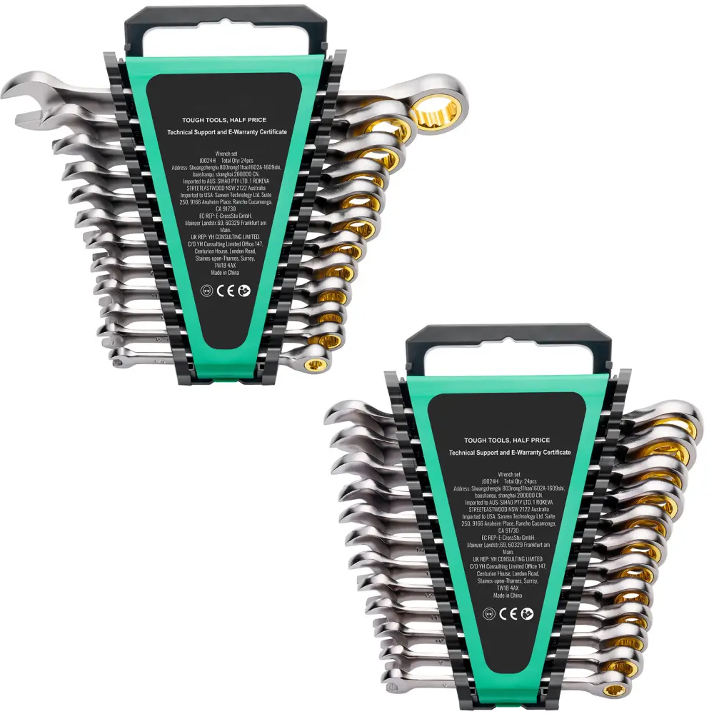 24PCS Chrome Vanadium Combination Wrench Set - SAE (Inches) & Metric (MM), Double-Ended Open Box Spanners with Storage Rack for Auto Repair, Storage Organization