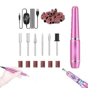 USB Electric Nail Drill, Portable Professional Efile Nail File for Acrylic Gel Nails, Manicure and Pedicure Kit with Drill Bits, Rose Red Nail Drill Machine for Home Salon Use