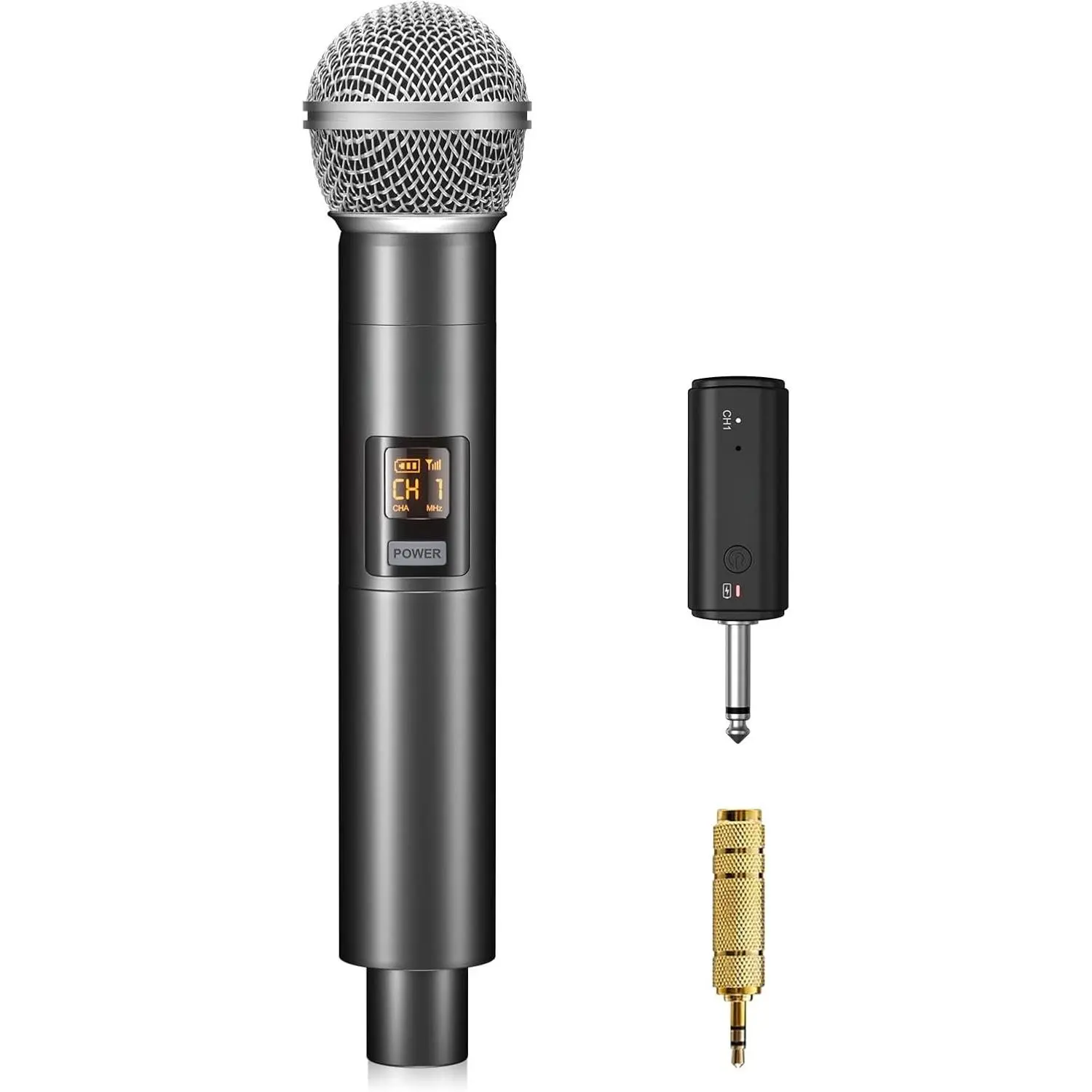 Microphone for Mic Input, UHF Metal Dynamic Handheld Multipurpose Mic with Rechargeable Receiver (Work 4hs), 160ft Range, for Karaoke Machine, Amplifier Speaker, Mixer, Church