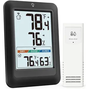 Indoor Outdoor Thermometer , Weather Stations  Indoor Outdoor, Outdoor Thermometers for Patio House, Outside Inside Thermometers with Comfort , Black with 1 Sensor