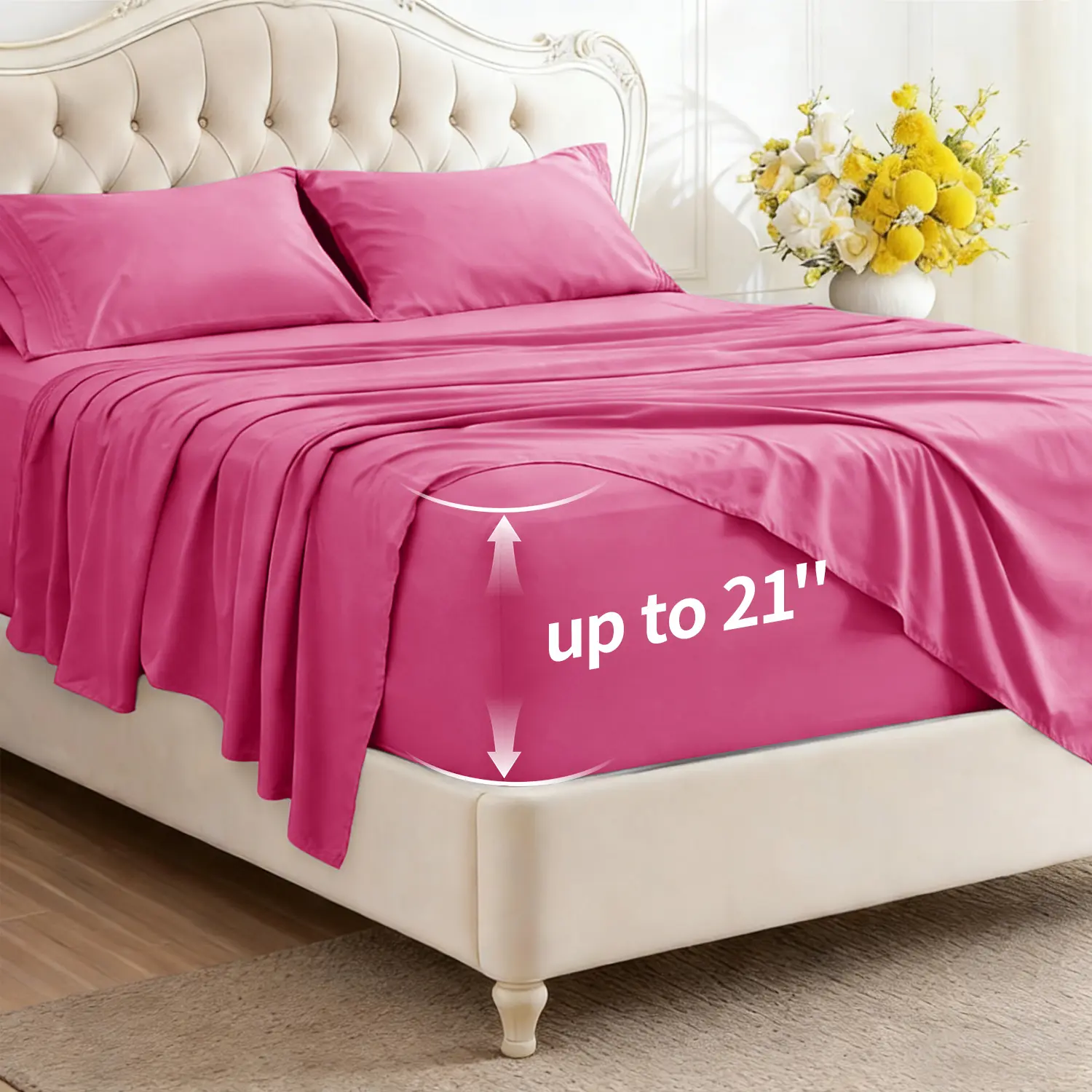 SASTTIE Bamboo&Cotton Sheet Set, Cooling Sheets Bed Set, Rayon Derived from Bamboo, Breathable & Soft, Deep Pocket Up to 18", Hotel Luxury Bedding for Hot Sleepers,Queen Size Bedding Sets Clearance