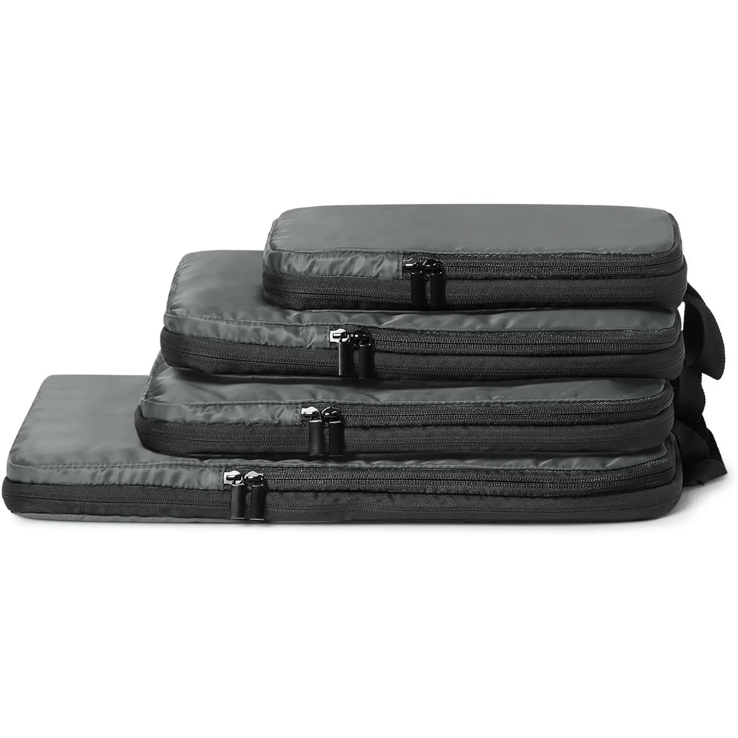 Ultralight Compression Packing Cubes, Recycled Fabric, 2 Zippers, 4-Pack, Grey, for Suitcases or Backpacks