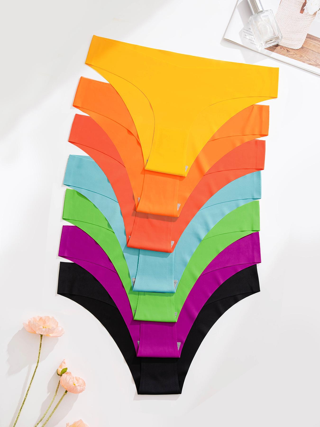 Women's 7pcs Solid Color Drop Waist Minimalist Knickers, Soft Comfy Breathable Seamless Panties for Daily Wear, Underwear for All Seasons