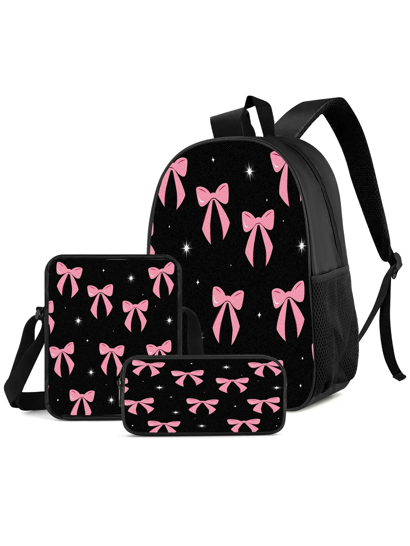 Butterfly Print Student Three-Piece Set, Large Capacity Backpack, Crossbody Bag, Pencil Case, School Supplies Organizer, Outdoor Sports Gear