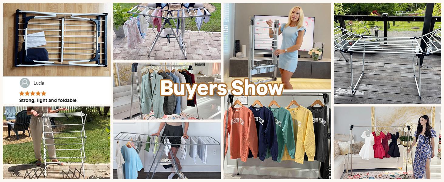 Drying Rack Clothing, Clothes Drying Rack Foldable, Laundry Drying Rack Collapsible for Sweater Indoor, Gullwing Clothes Rack Drying with Rails, White