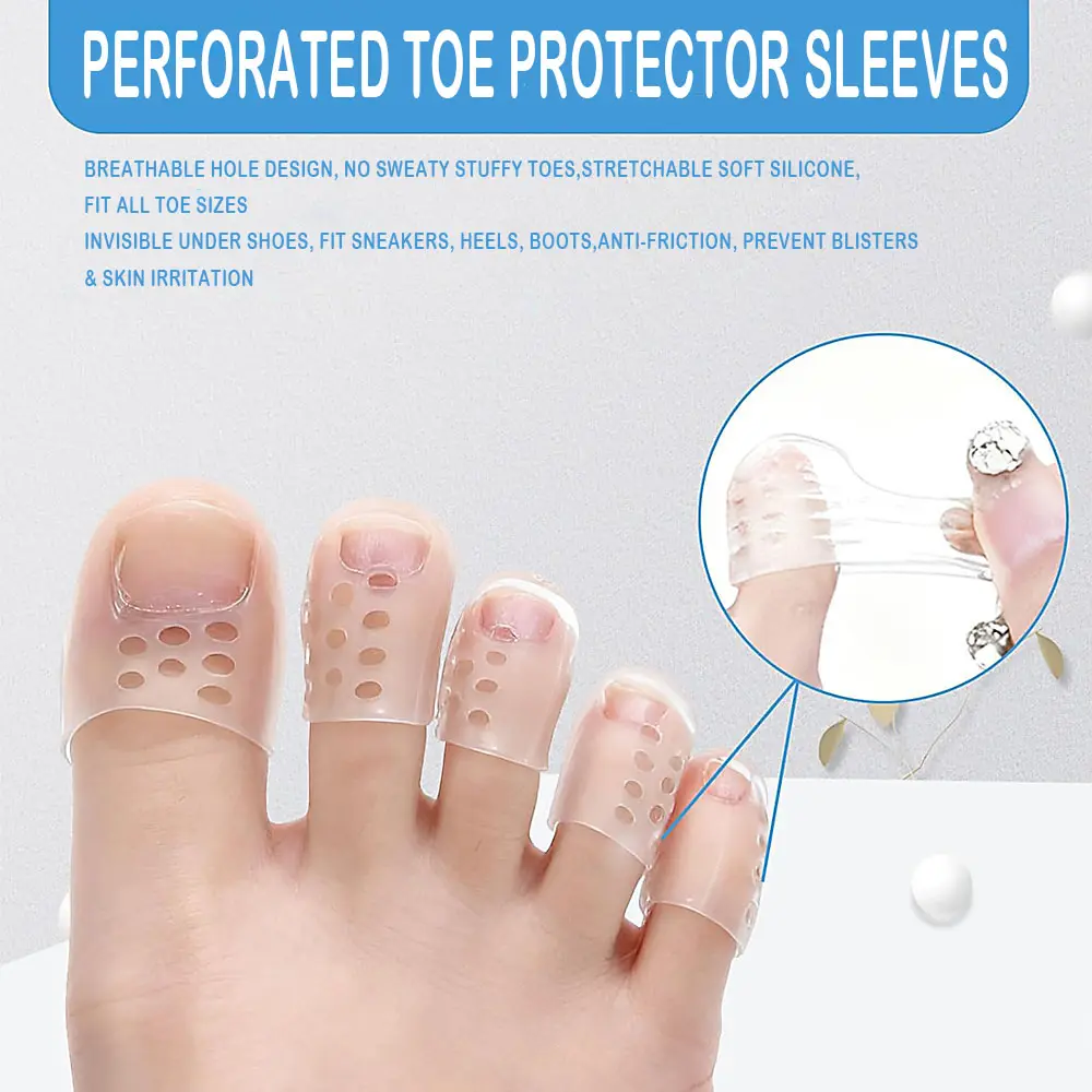 30 Pack Perforated Silicone Toe Sleeves, Anti-Friction Toe Protectors for Blisters & Corns Relief