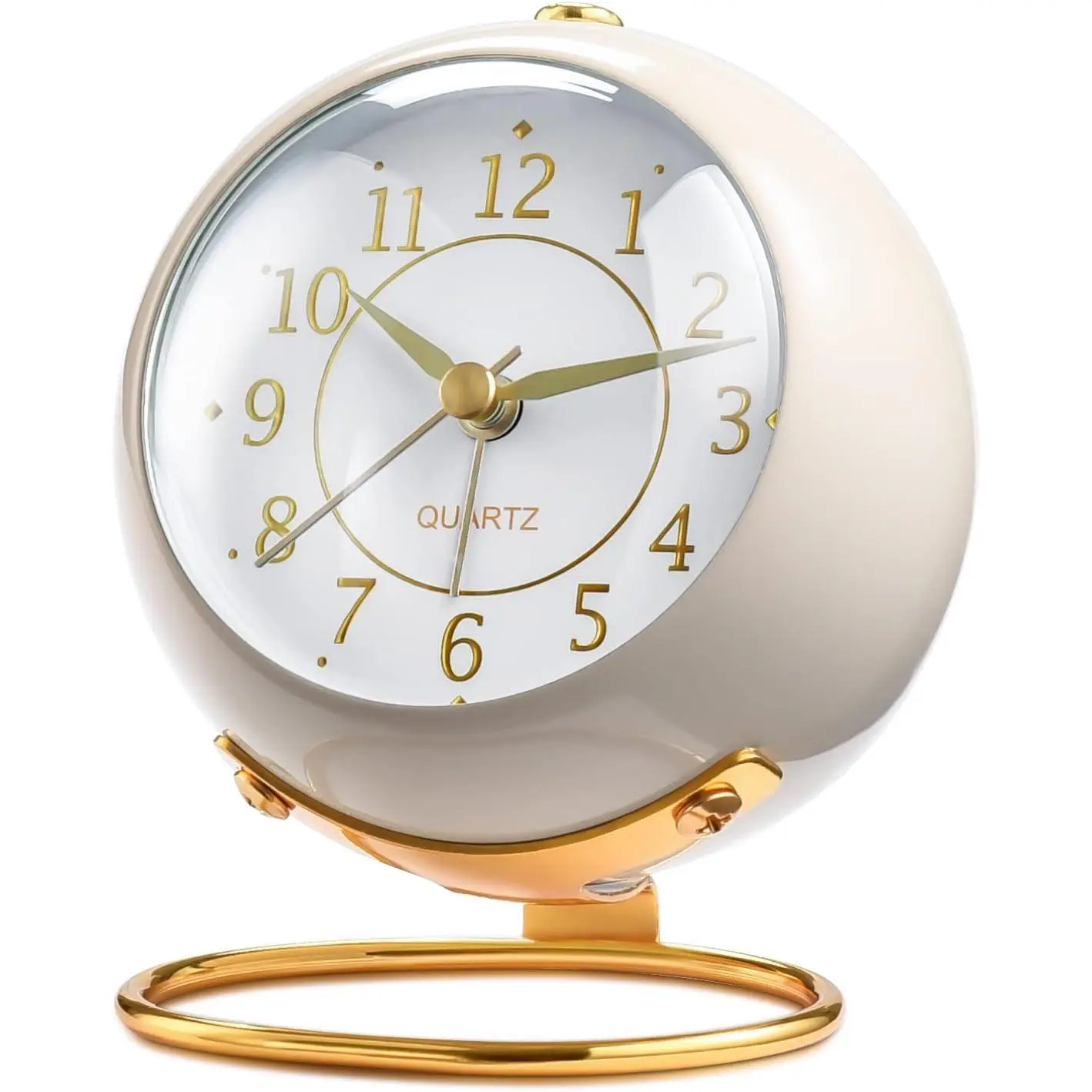 White Analog Desk Clock - Retro Backlight, Cute Simple Design, Silent Non-Ticking, Metal Shell, Bedroom Use, Desk Decorations, Gift Ideas, Grandma Gift Ideas for Home Decor & Travel, Retro Look