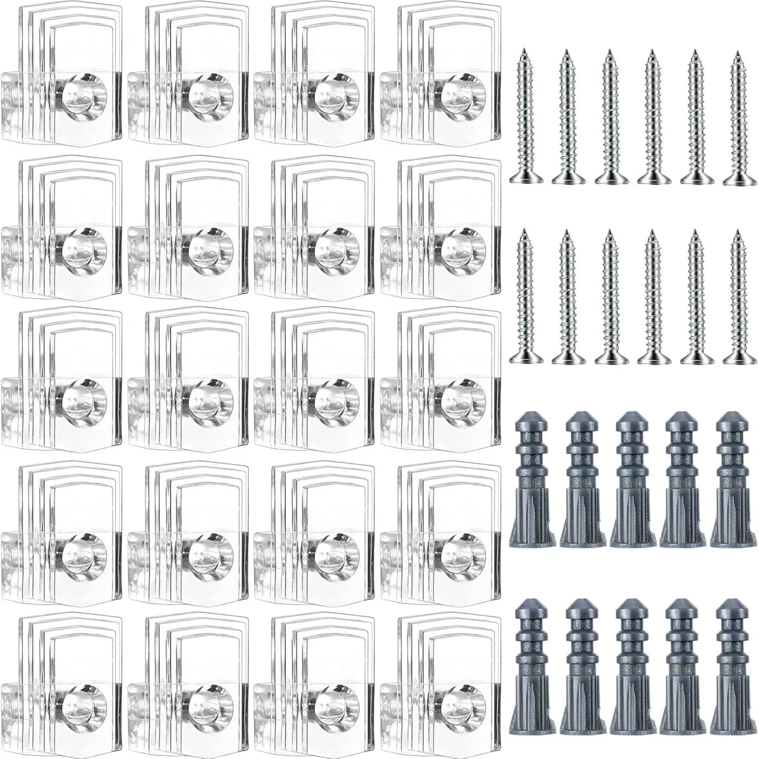 20 Sets of Mirror Holder Clips Kit, Clear Plastic Mirror Mounting Clips Crystal Mirror Hanging Hardware Frameless Mirror Hanging Kit with Screws for Wall and Fixed Mirror Box Door