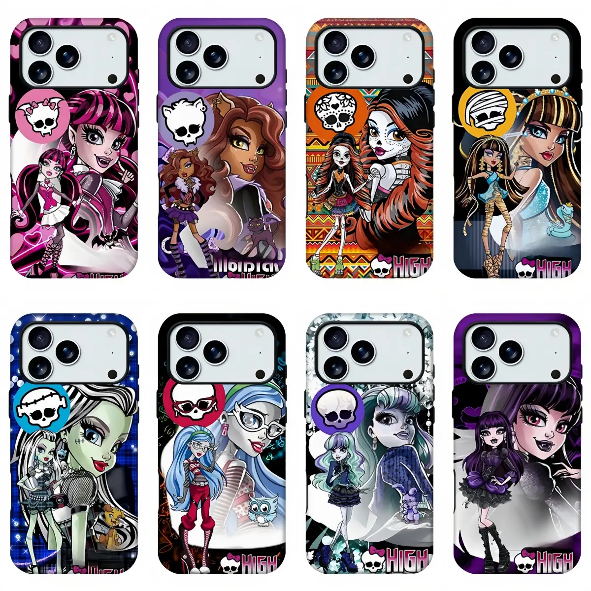 Cute Monster High Cartoon Phone Case,Y2K Dark Edgy Aesthetic Phone Shell,Gothic Monster Girl Character Print Protective Cover Compatible For iPhone 11-17 Pro Max & Samsung S24-S26,Smartphone Devices Accessories,lover gift