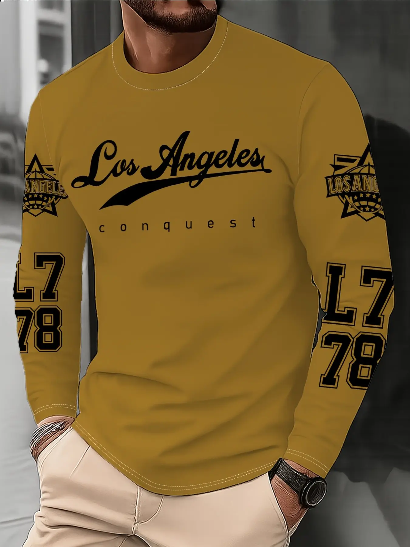 Light American men's long sleeved T-shirt, retro floral print top, suitable for diverse dressing scenes during leisure time