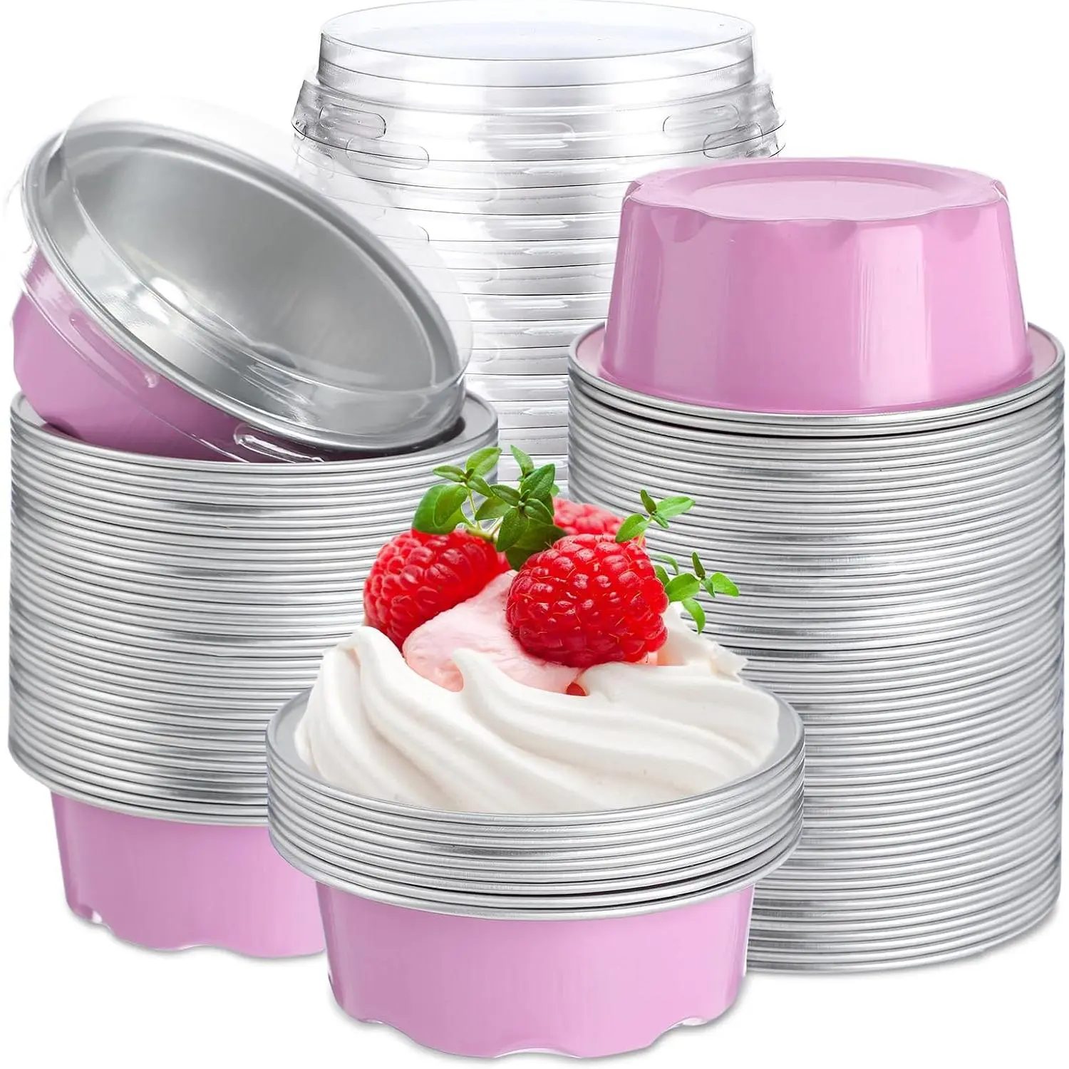 150 count Baking Cups with , 1.6 oz Muffin Cupcake Liners  Foil Mini Cake Pans Small Disposable Ramekins Flan Containers with  for Weddings, Birthday, Various Holiday ()