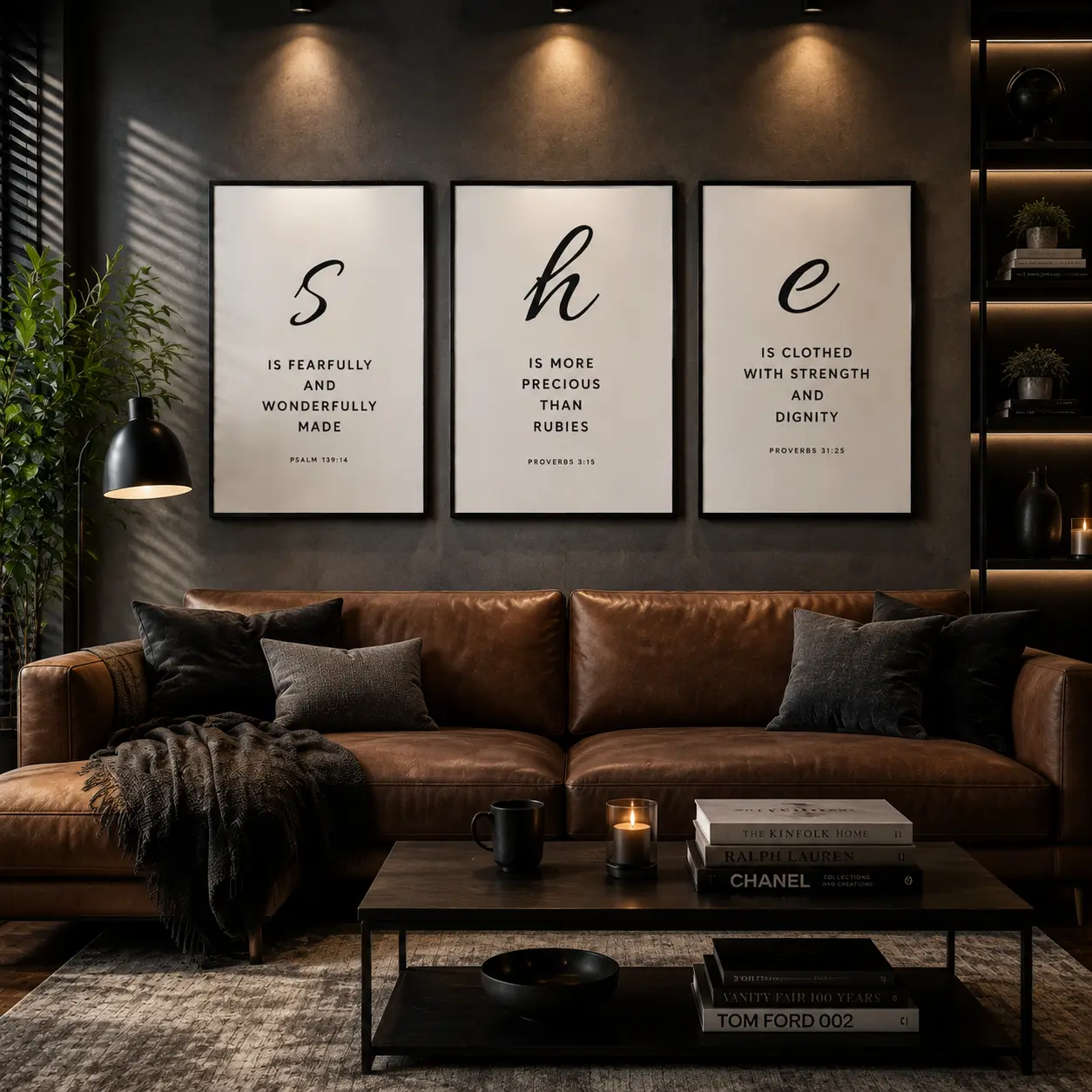 SHE Affirmative Bible Verse Wall Art Christian Scripture Prints Inspirational Faith Decor Canvas Artwork for Bedroom Home and Christian Room Decoration