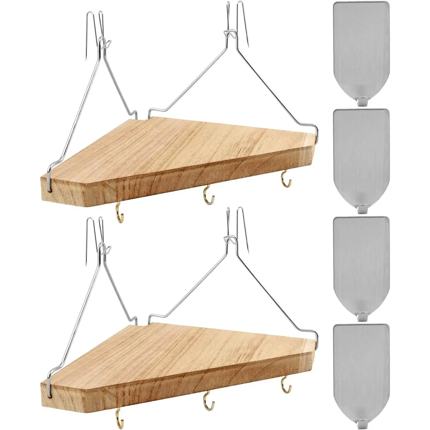 Wooden Corner Fabric Wall Cubicle Shelf 2 Pack, No Drill | Corner Fabric Wall Cubicle Shelf with 14 Haning Hooks & 4 Adhesive Hooks, Cubical Shelves Decorations, Saving Desk Space