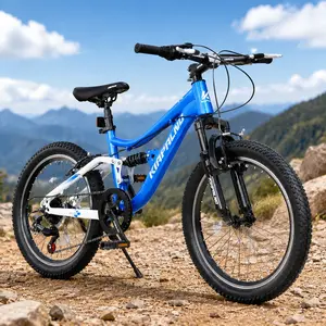 ARCH Adult & Youth Steel Frame Mountain Bike, 20-in, 7-Speed, Dual Suspension, Twist Shifting, Dual V-Brakes, Adjustable Seat, 23.23 w x 57.09 d x 34.25 h in, 36.16 lb, 45.28 l, Blue