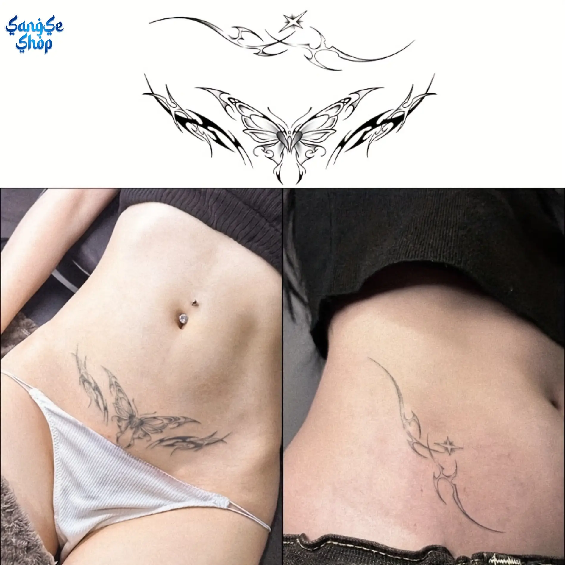 Mystic Butterfly Temporary Tattoo Sticker for Women, Sexy Elegant Herbal Style Semi-Permanent Waterproof Body Art, Long-Lasting Non-Reflective Fake Tattoo Decal, Realistic Belly & Chest Tattoo Design for Festivals, Parties, Beach Looks & Fashion Styling