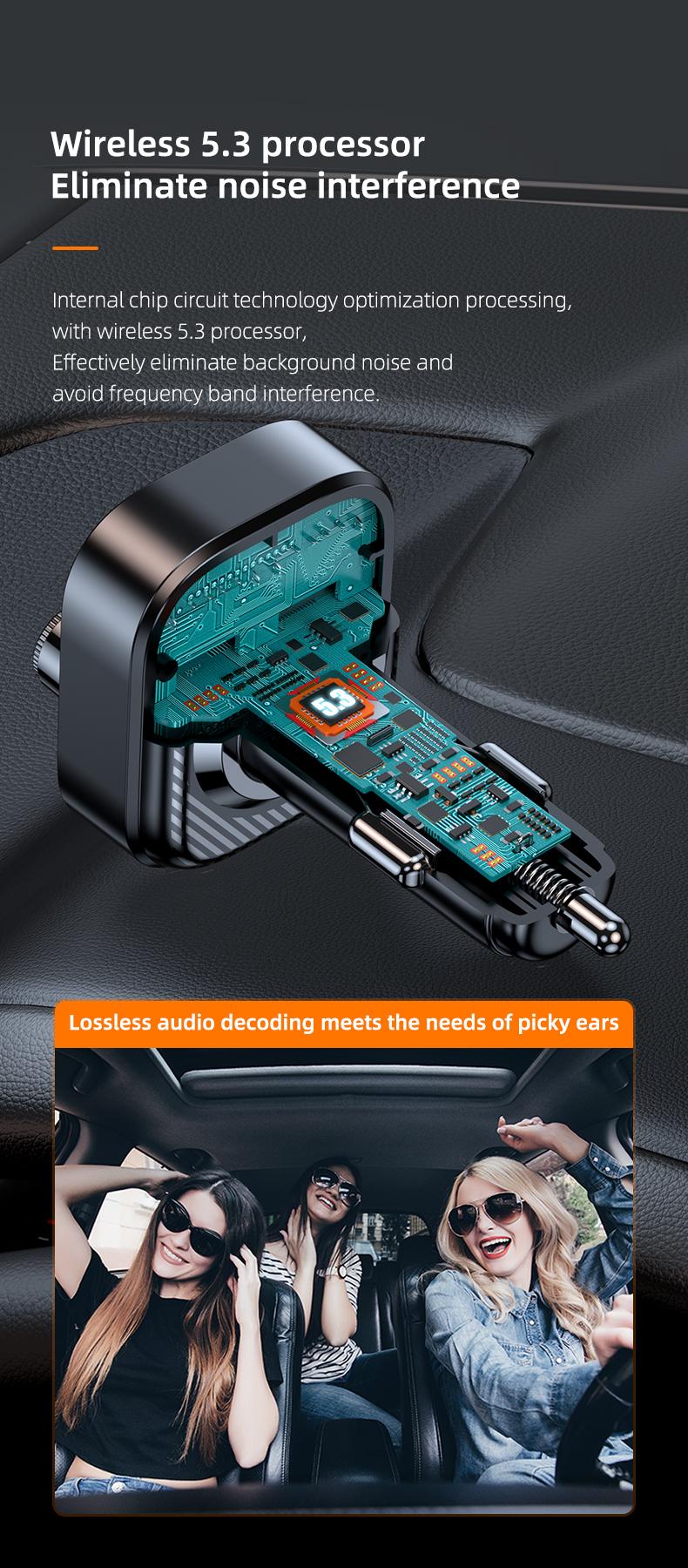 Wireless Bluetooth Car Adapter Bluetooth 5.3 FM Transmitter AUX Radio Receiver MP3 Player Handsfree Call Type-C USB  Car charger