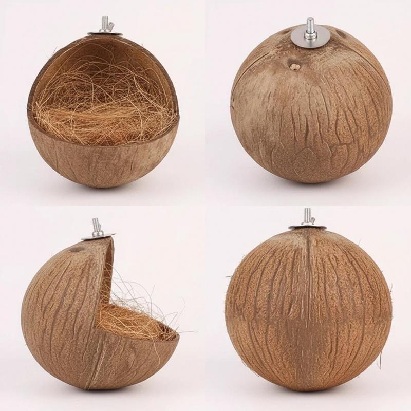 Natural Coconut Bird Nest House – Handmade Grass Woven Parrot Cage Toy, Cozy Breeding Shelter for Small Birds, Hanging Habitat for Parakeets, Lovebirds & Finches