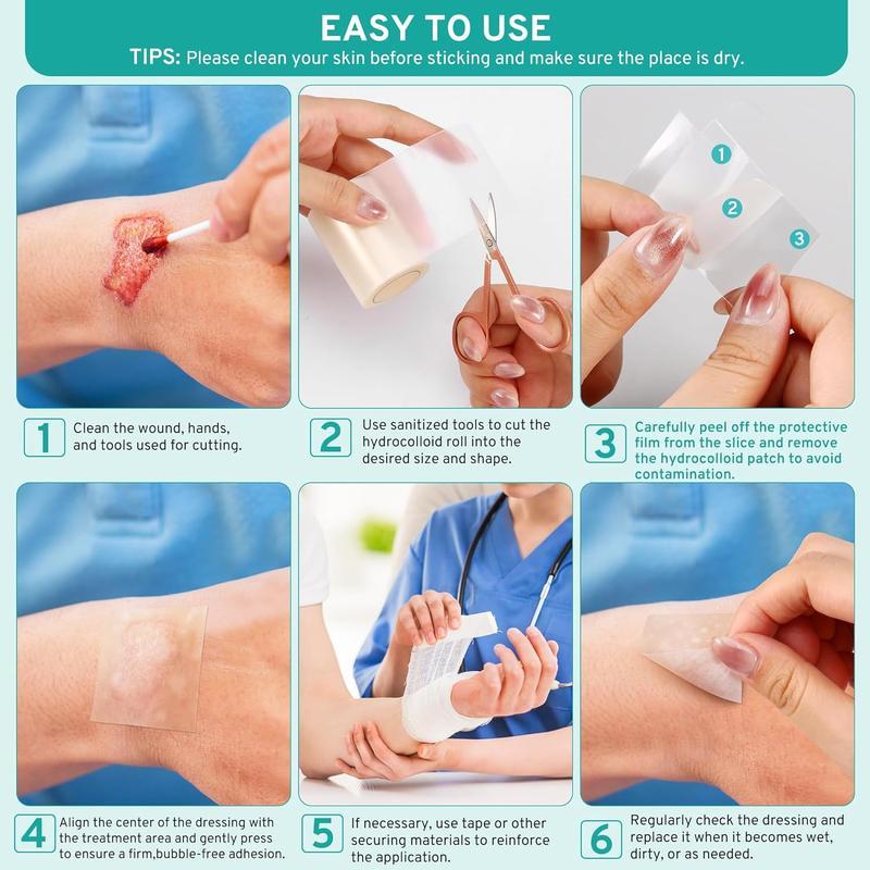 Hydrocolloid Bandage Roll tape face, Highly Absorbent Hydrocolloid Dressings for face/Wound Care, Burn, Blister, Pimple Patches for Acne Care, Waterproof & Cut to Size (5cm*150cm)