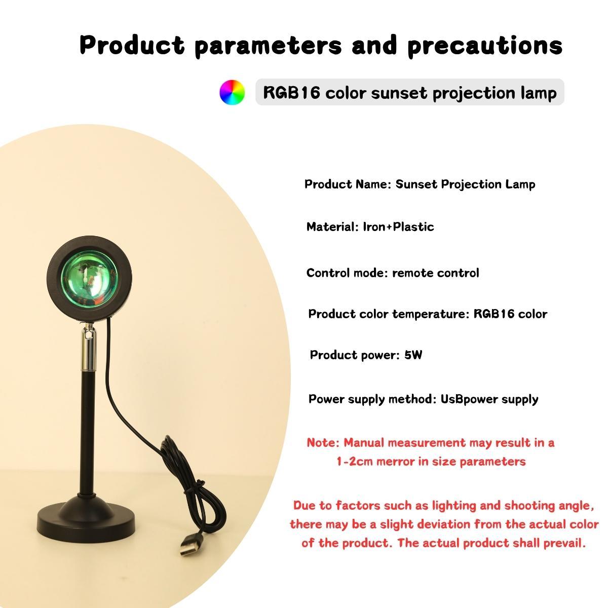 Sunset Projector Night Light, RGB Color Changing LED Night Light with Remote Control, USB Powered Decorative Sunset Ambient Lamp for Bedroom, Adjustable Atmosphere Light