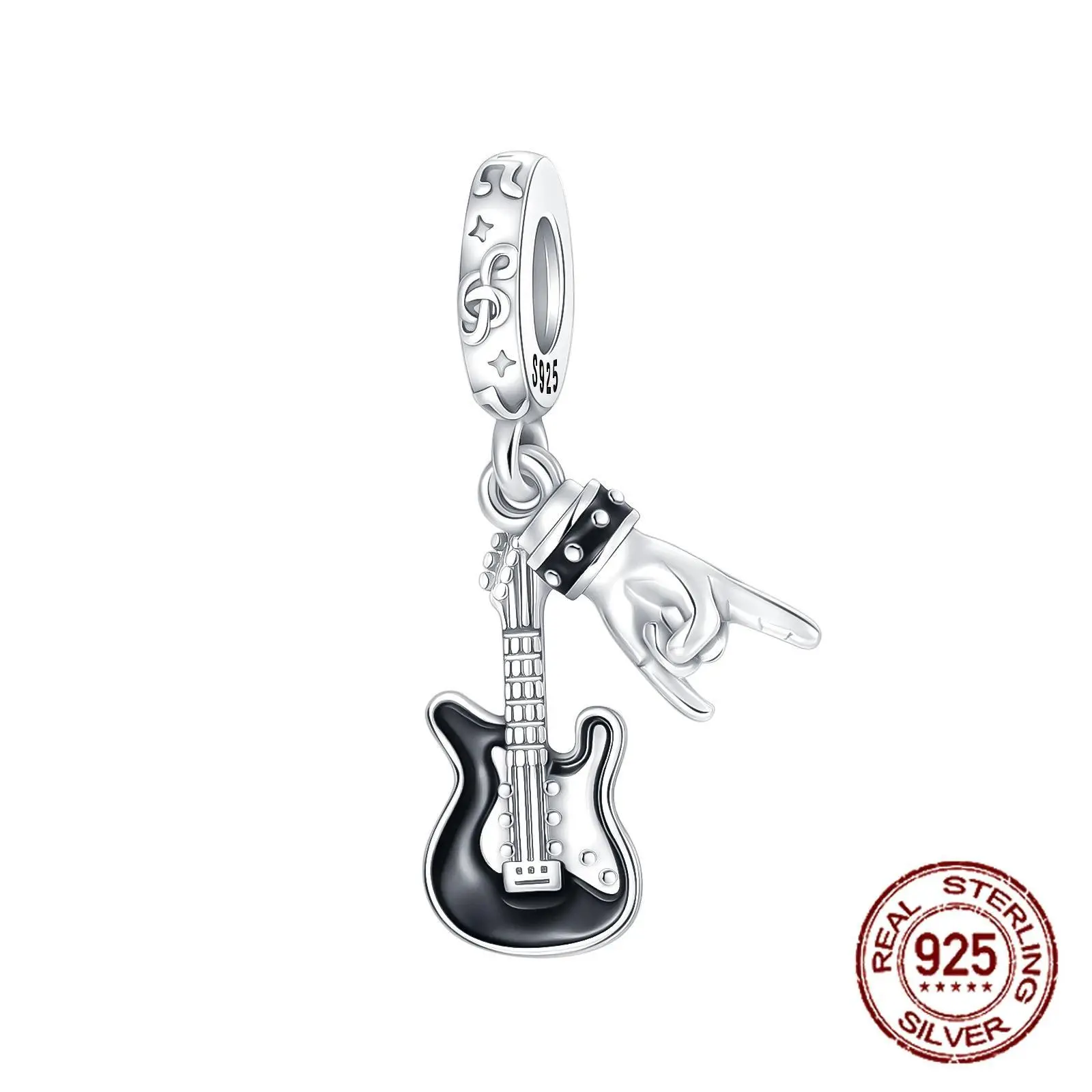Hot Sale Rock Music Guitar Charms 925 Sterling Silver Dangle Pendant Fit Bangle Bracelet Necklace DIY Jewelry