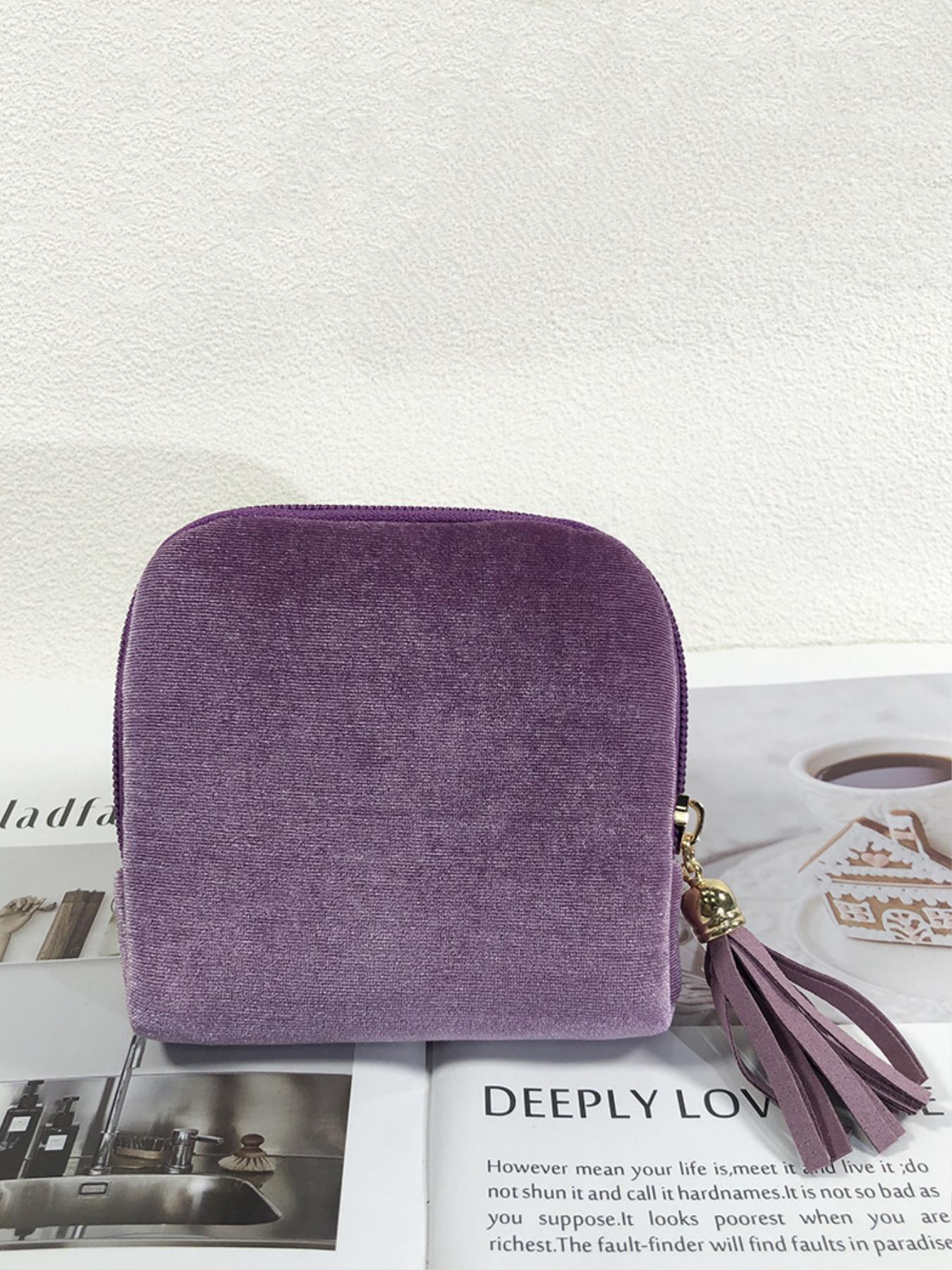 Fashionable Simple Solid Color Luxury Jewelry Storage Bag, Tassel Zipper Pouch, Portable Organizer for Rings Necklaces Bracelets