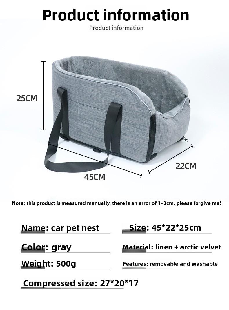 Portable Central Console Pet Car Seat Detachable Washable Travel Carrier Bag Multifunctional Handheld Safety Car Bed for Small Dogs Cats