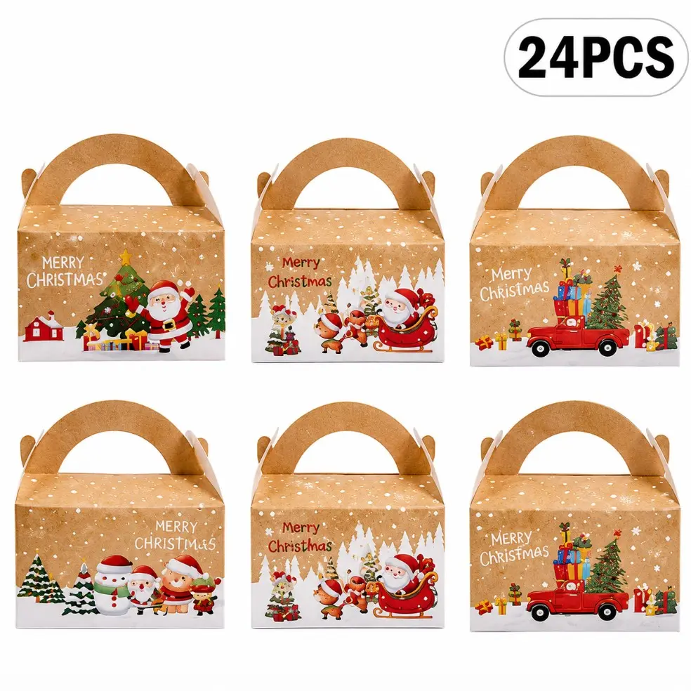 24PCS Merry Christmas Gift Boxes with Ribbon, Christmas Tree & Snowflake Flip-Top Treat Boxes for Candy, Cookies, Chocolate, Party Favors & Holiday Gift Packaging，Christmas decoration