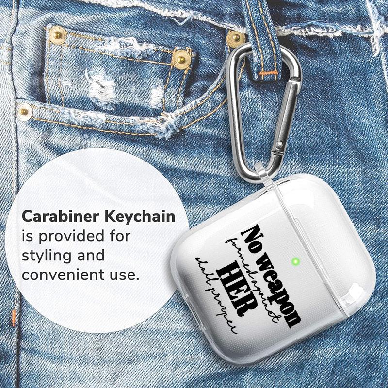 Her Invincible Spirit Pattern TPU Soft Protective Case for Apple AirPods 4/3/2/1/Pro/Pro2 Transparent Earphone Cover with Keychain Attachment