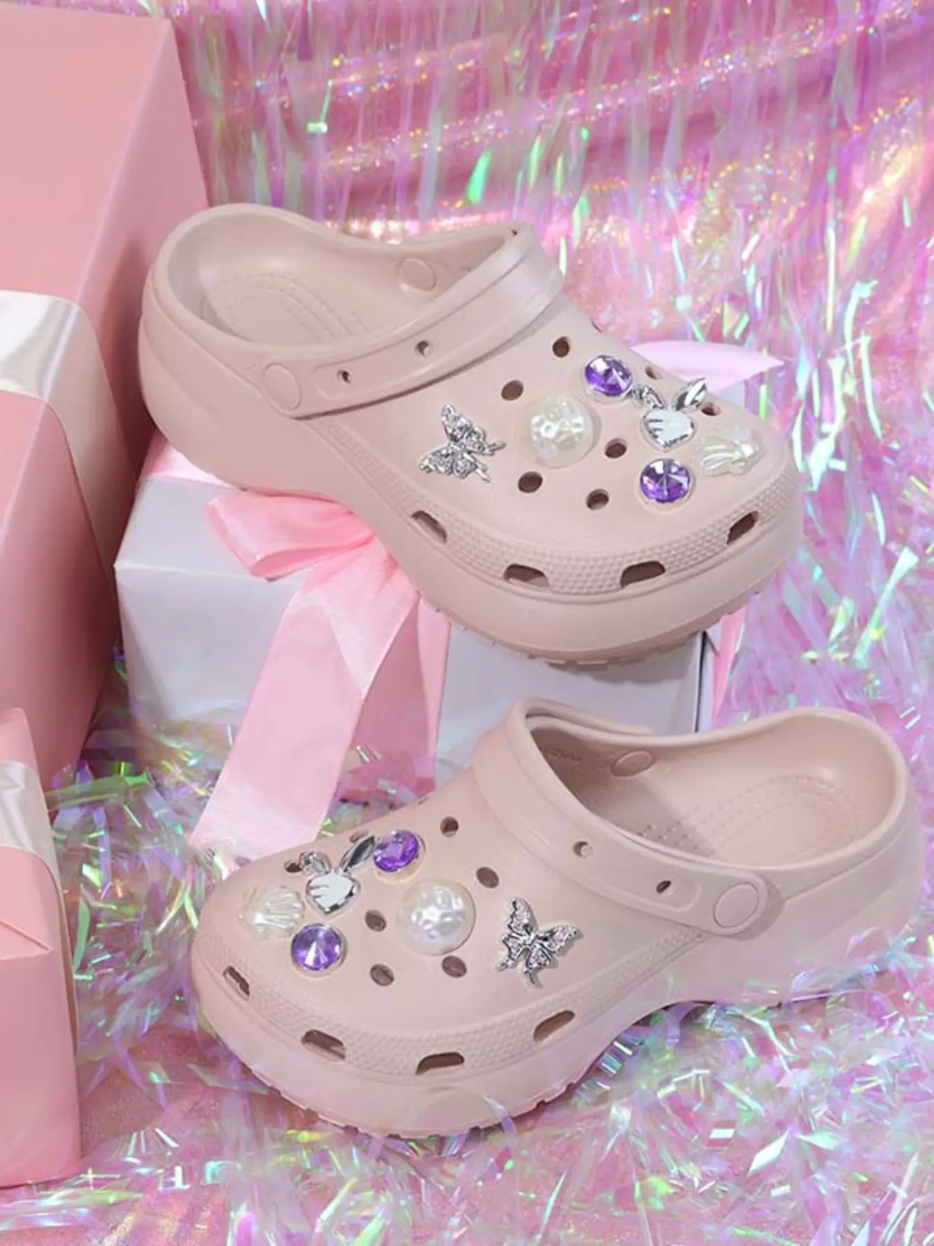 Women's Eva Rhinestone Slippers, Waterproof Slip-On Garden Sandals, Fashionable Decorative Beach Shoes, Indoor Use, Spring & Fall