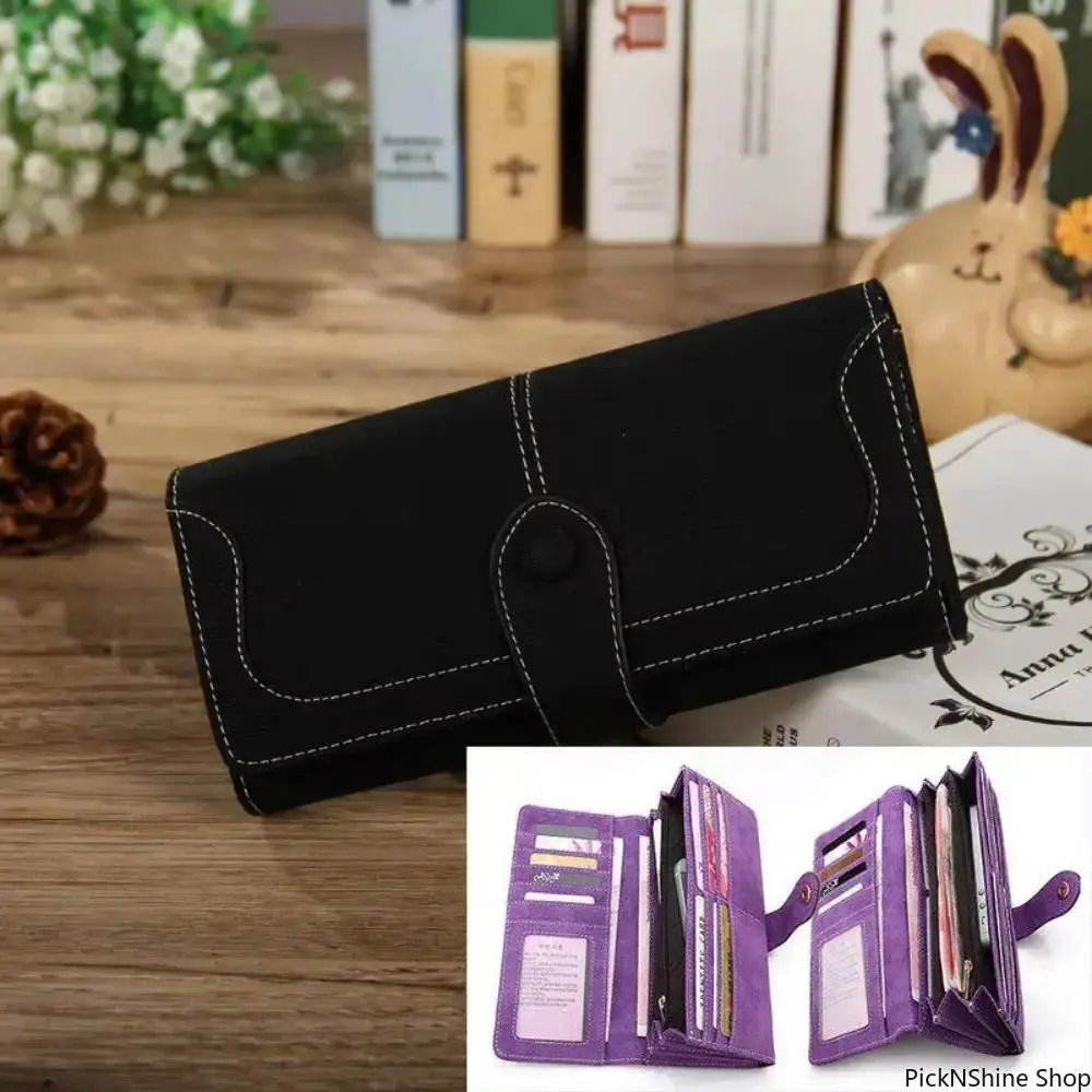 Women's Matte Nubuck Long Wallet - Trendy, Multi-Functional Carry All Purse, RFID Blocking Snap-Closing Casual Wristlet Clutch, Large Capacity Card Holder with Zipper Coin Pocket for Daily Travel, Trendy Wallet
