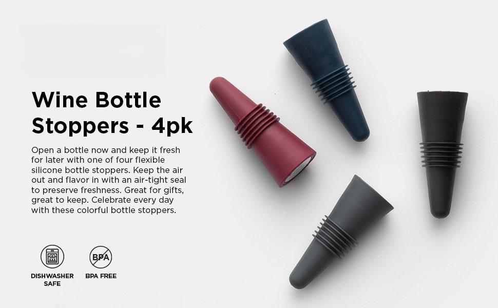 Bottle Stoppers Set of 4, Multicolor Wine Bottle Caps to Preserve Freshness, Stylish and Durable, Perfect for Parties and Gifts