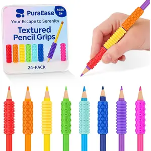 Textured Pencil Grips for Kids, Teens & Adults – 24PC Sensory Fidget Toys for ADHD, Autism, Anxiety & Stress Relief - Ideal for Teachers as Educational Tools or Classroom Rewards