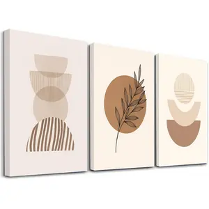 2D flat painting, 2D flat painting, Bohemian style picture frame wall art set (3 pieces), natural landscape oil painting, minimalist style poster, earth tones, modern artwork, minimalist home decor, room aesthetics, preferred holiday gift